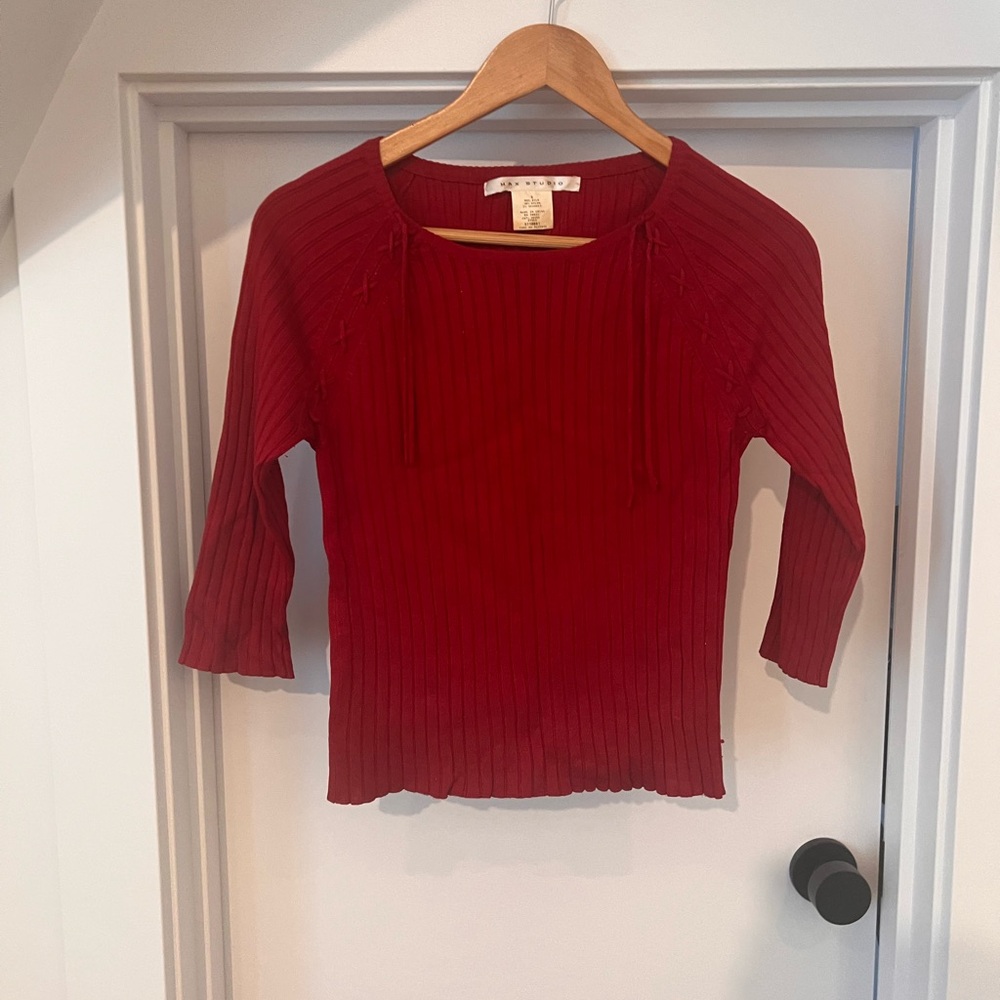 Y2K Max Studio Red Ribbed Blouse